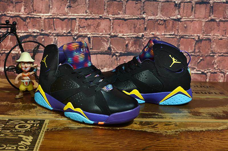 Air Jordan 7 Black Purple Yellow Shoes - Click Image to Close